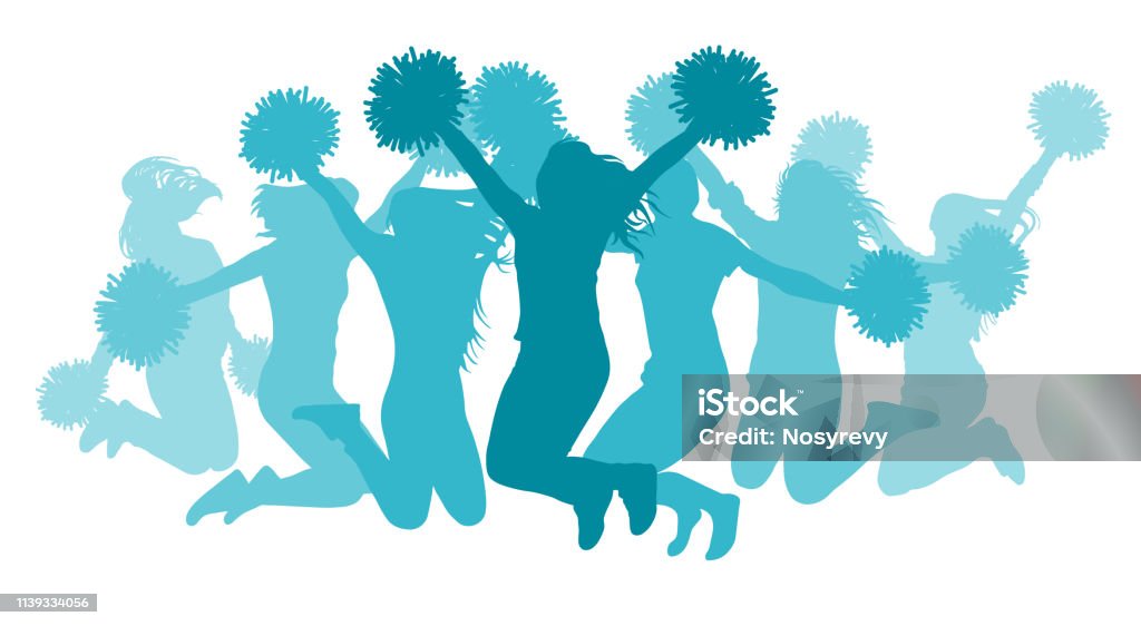 Jumping girls(cheerleaders) silhouette, isolated. Vector illustration. Cheerleader stock vector