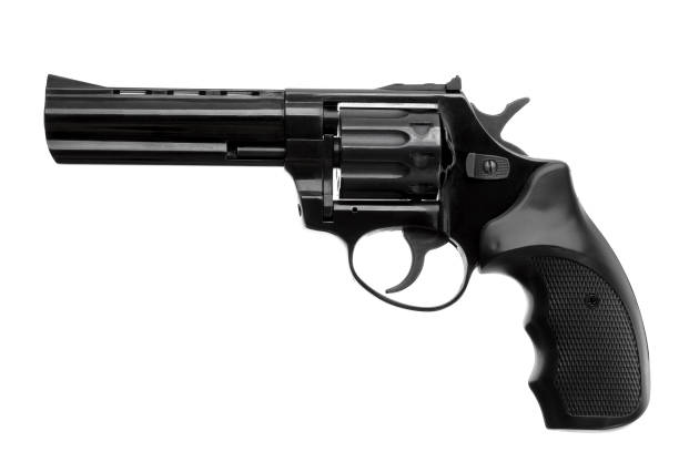 istock Black pistol revolver isolated on white background 1139334097