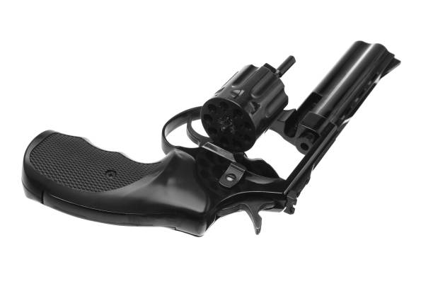 istock Black pistol revolver isolated on white background 1139334107