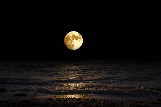 istock Landscape moon over horizon on sea and moonlight. 1139336440