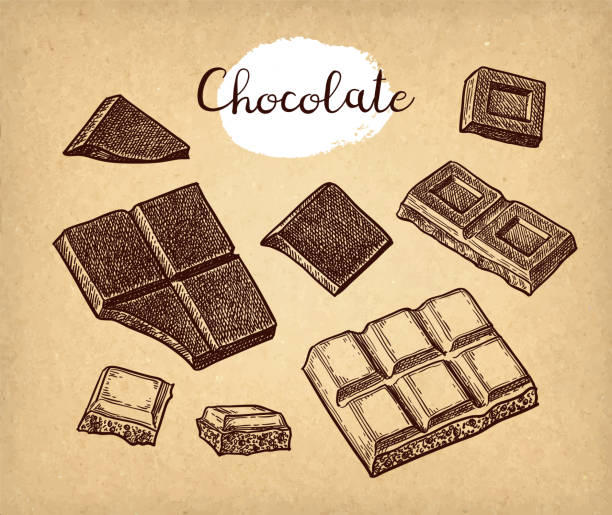 çikolata mürekkep çizimi. - çikolata illüstrasyonlar stock illustrations