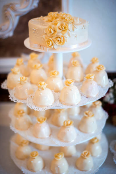 istock Cake stand assortment with delicious dessert on a wedding table. 1139336824