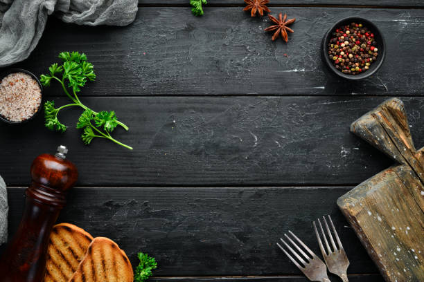 istock Serving the kitchen table. Black Food Background. Top view Free space for your text. Flat lay 1139336946