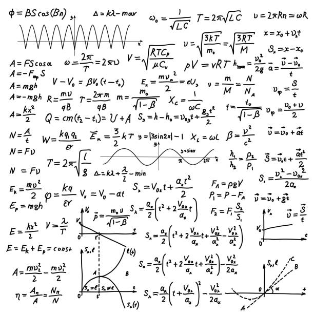 istock Set of black hand-drawn complicated scientific formulas and calculations on white 1139339161