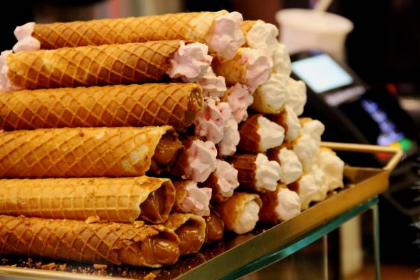 istock Wafer rolls with condensed milk. 1139353329