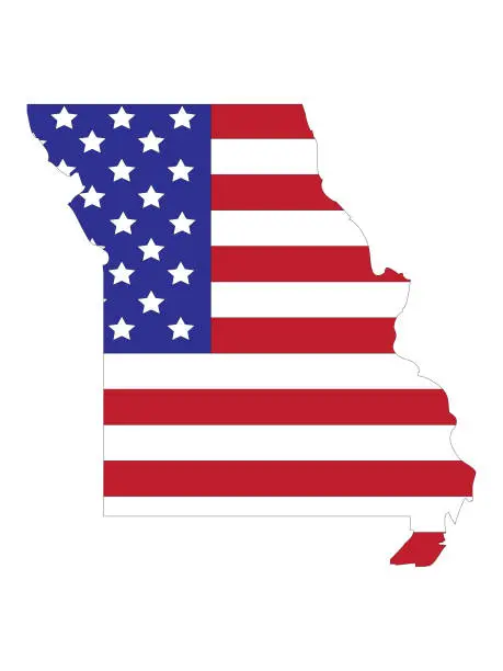Vector illustration of missouri map with american flag
