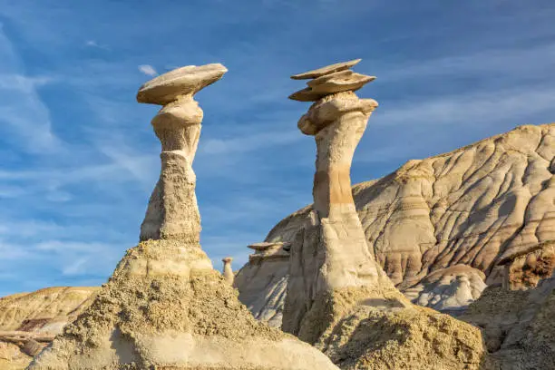 The so-called conversing hoodoos look like stone muppets in the BIsit/De-Na-Zin WIlderness in New Mexico.