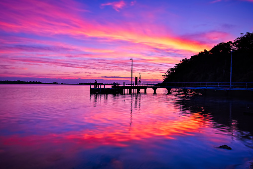 Sun going down over the jetty at Kalimna at Lakes Entrance in the Gippsland Lakes