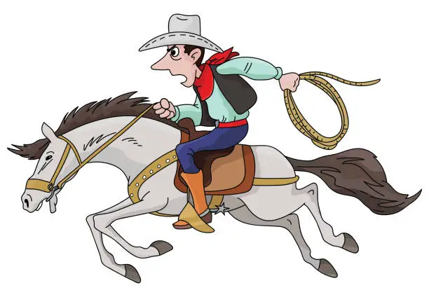 Vector illustration of Cartoon cowboy riding his horse fast vector illustration