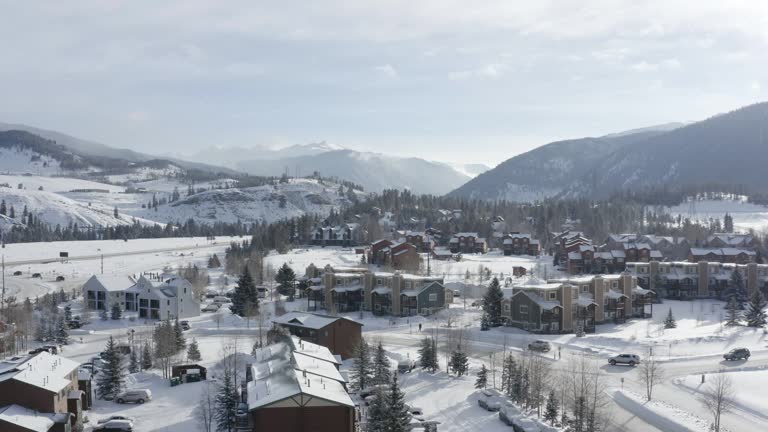 Keystone Colorado Snowy Town Morning Commute Aerial