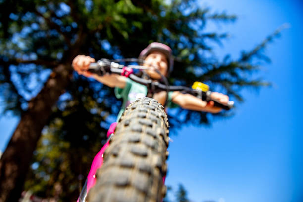 Focus on a cross-country tire type on child bicycle