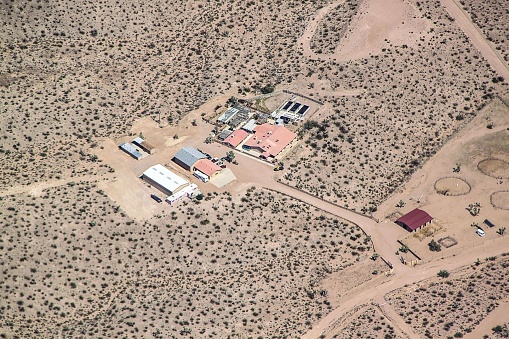 Beautiful view from helikopter down on houses in Grand Canyon. Beautiful nature landmarks backgrounds.