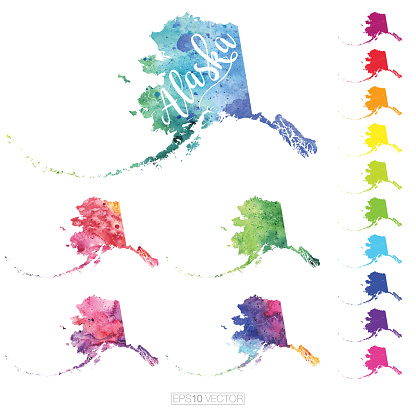 Alaska US State Multicolored Watercolor Vector Map Set