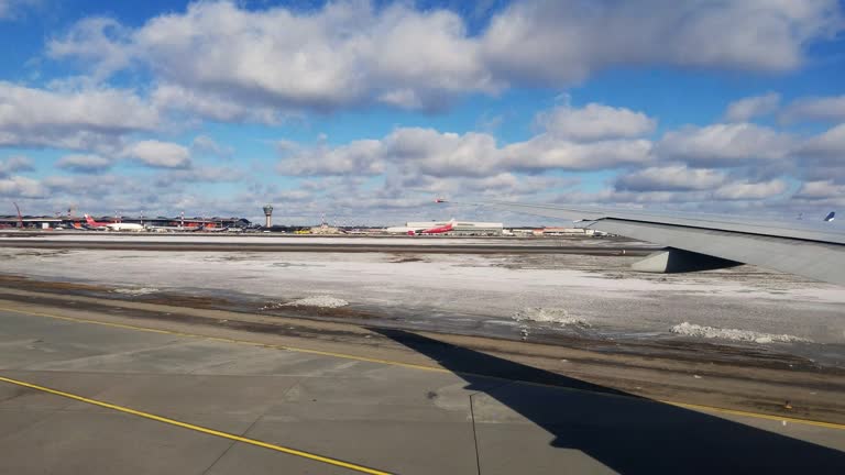 The passenger airplane takeoff from the international airport in Moscow, Russia