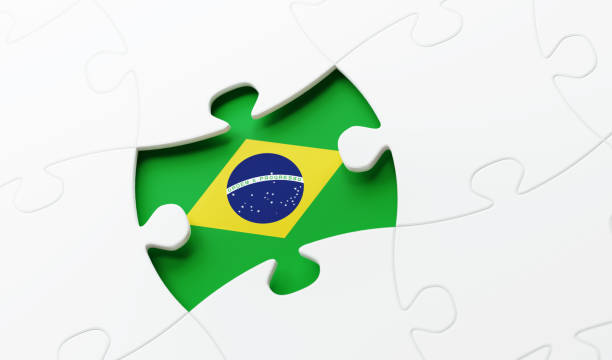 Brazilian flag puzzle. Horizontal composition with copy space and selective focus.