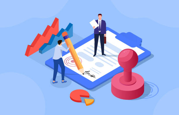 Signing a contract, two businessmen signing a contract Signing a contract, two businessmen signing a contract authority illustrations stock illustrations