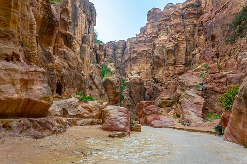 Siq canyon leading to the ancient ruins of Petra, Jordan