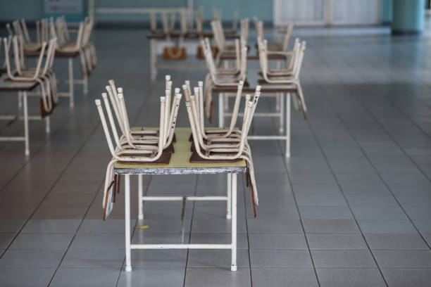 istock chairs on tables in kindergarten room 1139382531