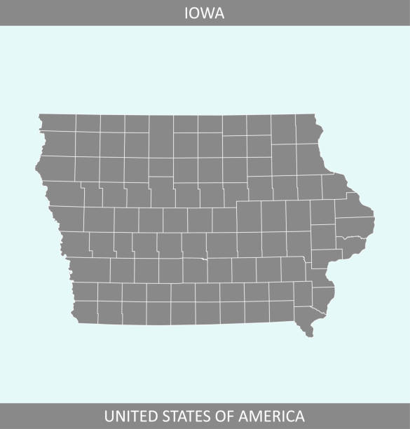 ilustraciones, imágenes clip art, dibujos animados e iconos de stock de mapa del condado de iowa estado de estados unidos. condados de iowa mapa vector esquema ilustración de fondo gris - cedar falls iowa