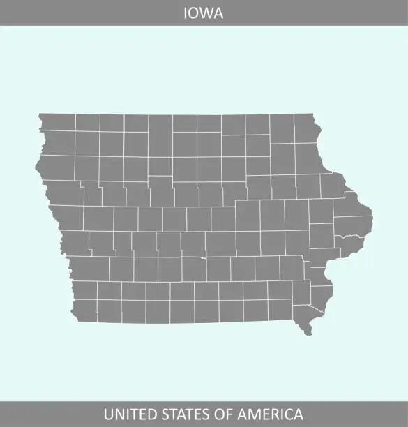 Vector illustration of County map of Iowa state of USA. Iowa counties map vector outline illustration gray background