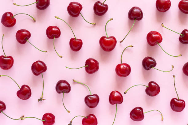 Red sweet cherry berry background, texture or pattern stock photo