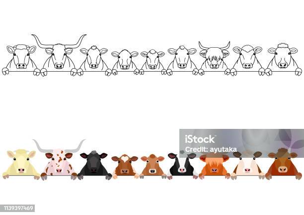 Verschiedene Rinderkopf In Einer Reihe Stock Vektor Art und mehr Bilder von Longhorn-Rind - Longhorn-Rind, Illustration, Limousinrind