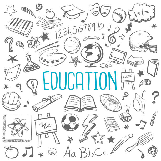 Education doodle icons Education doodle sketches and icons inspiration drawings stock illustrations