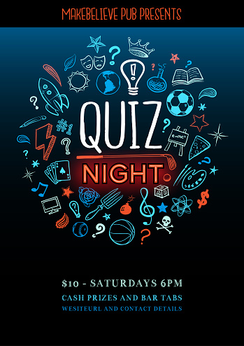 Ad for a quiz night with knowledge icons