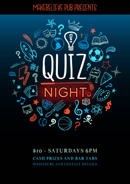 Quiz night poster Ad for a quiz night with knowledge icons quiz night stock illustrations