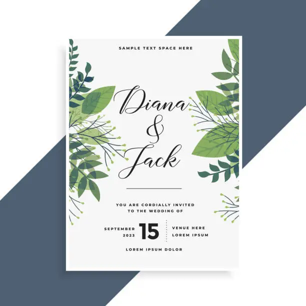 Vector illustration of beautiful green leaves wedding invitation card design