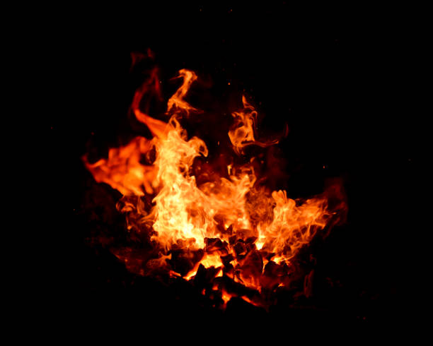 istock Red flame of fire on a black background. 1139419577