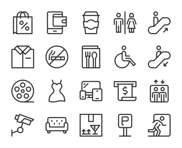 Vector illustration of Shopping Mall - Line Icons