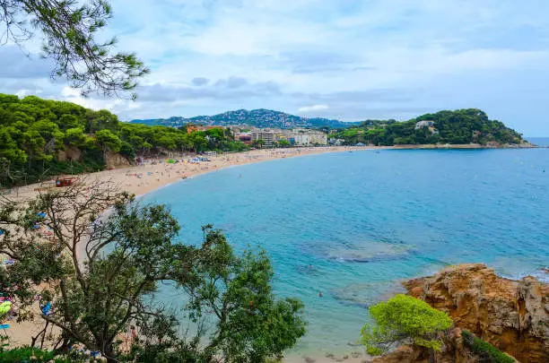 Photo of Beautiful top view of beach Fenals, Lloret de Mar, Costa Brava, Spain