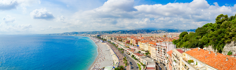 Beautiful panoramic view from above on sea and Promenade des Anglais, Nice, France