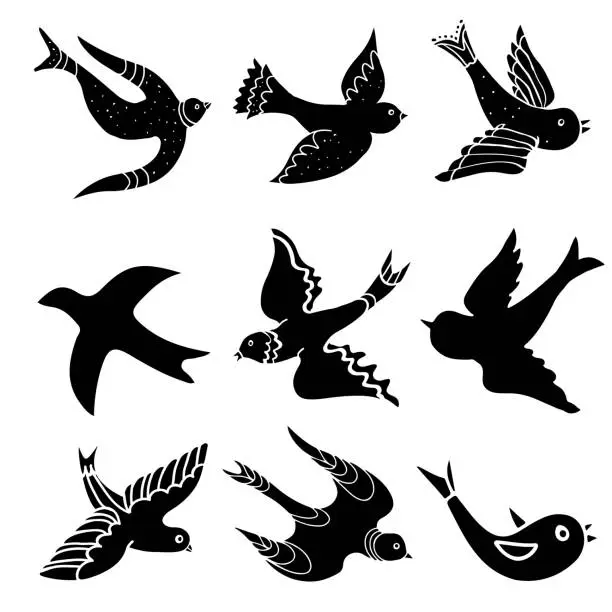 Vector illustration of Birds cartoon set