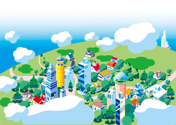 Background of the city's fort seen from above the clouds Background of the city's fort seen from above the clouds town illustrations stock illustrations