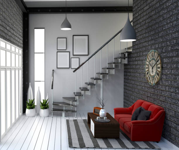 istock Loft living room interior design. 3D rendering 1139441604