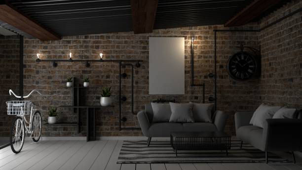 istock Loft living room interior design. 3D rendering 1139441634