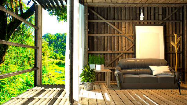 istock Room nature interior design - tropical style. 3D rendering 1139441648