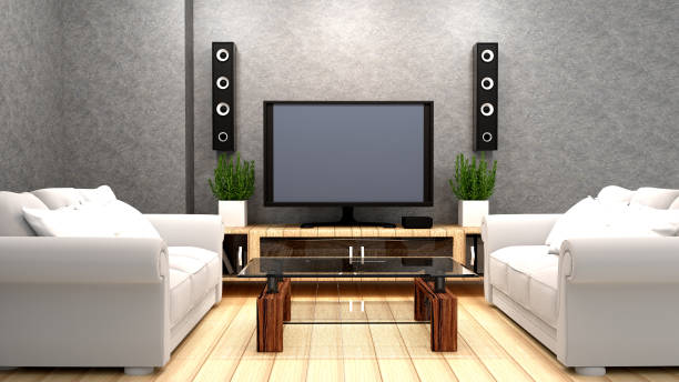 istock Karaoke room Modern red style with Tv and Loudspeaker. 3D rendering 1139441651