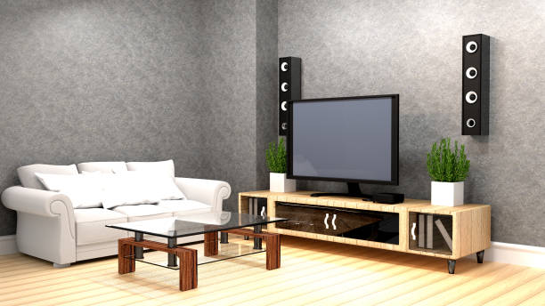 istock Karaoke room Modern red style with Tv and Loudspeaker. 3D rendering 1139441661