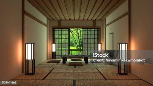Room Design Japanesestyle 3d Rendering Stock Photo - Download Image Now - Japan, Japanese Culture, Zen-like