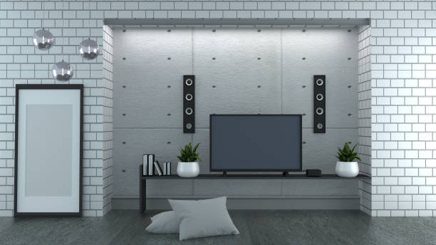 istock Karaoke room Modern red style with Tv and Loudspeaker. 3D rendering 1139441667