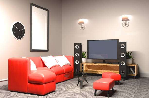 istock Karaoke room Modern red style with Tv and Loudspeaker. 3D rendering 1139441672