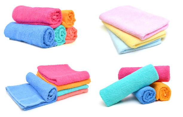 istock Colorful towels. Isolated on white background 1139442603