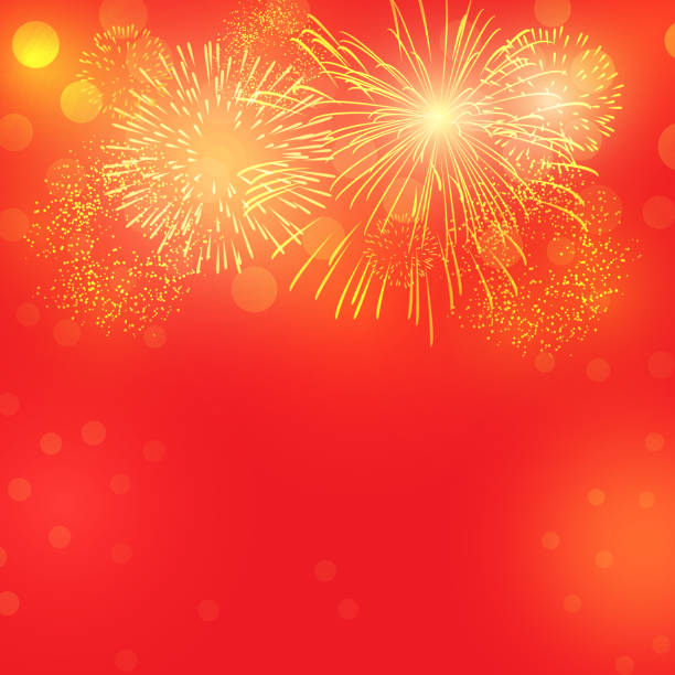istock Golden Fireworks on red background to celebrate on chinese new year 1139444162