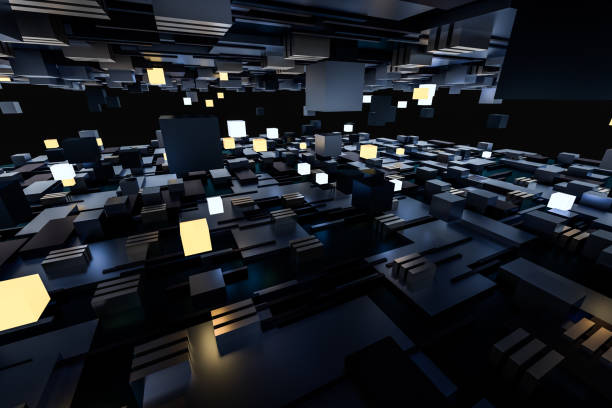 istock 3d rendering, cubes board space, fantasy world 1139449605