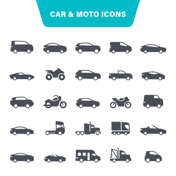 ikony samochodów i motocykli - car sedan vector land vehicle stock illustrations