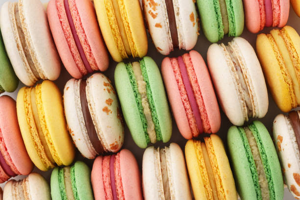 istock Rows of colorful french macarons. Creative background. 1139450561