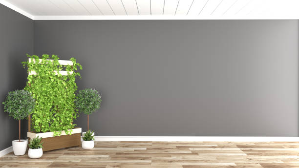 istock Empty room interior ,Black wall background on wooden floor. 3D rendering 1139455379